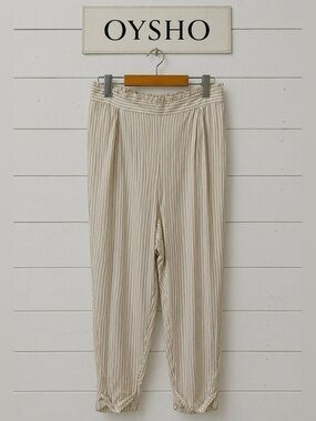 OYSHO Beige & White Striped Pants - Size L